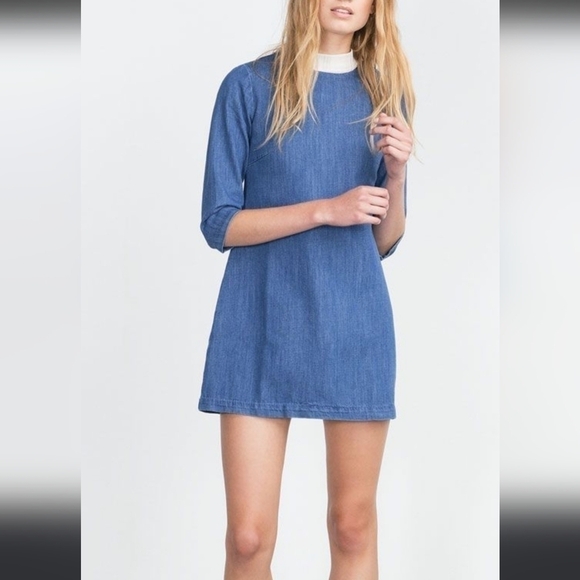 ZARA vintage medium denim 3/4 sleeve dress - Picture 1 of 7